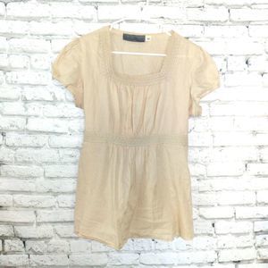 Gaviota Casuals Tunic Blouse Women Large Ivory Tie Back Crochet Boho Prairie Y2K